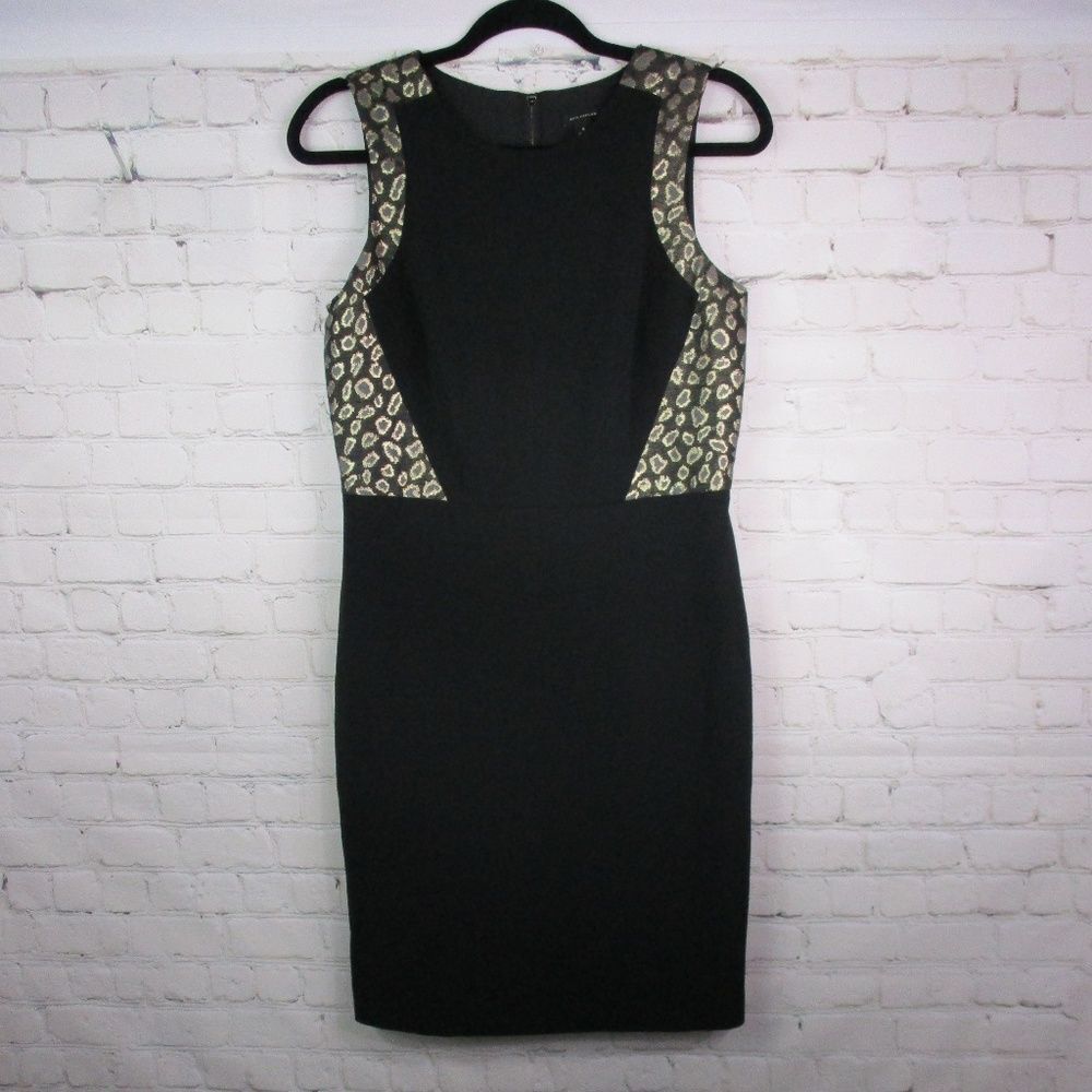Ann Taylor Sleeveless Metallic Leopard Print Zip Back Career Wear Dress